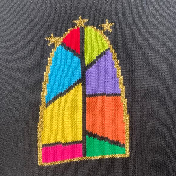 Vintage Storybook Knits Cardigan Sweater Angel Cathedral Patchwork Holiday 1X - Picture 4 of 11
